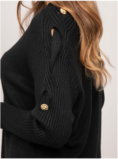 Pull maille manches côtelées et boutons dorés kandyce - Kiabi