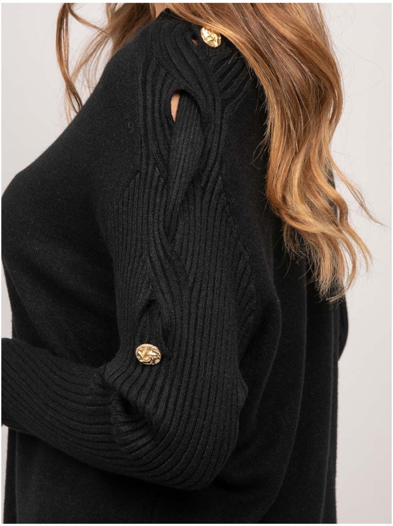 Pull maille manches côtelées et boutons dorés kandyce Noir - Kiabi
