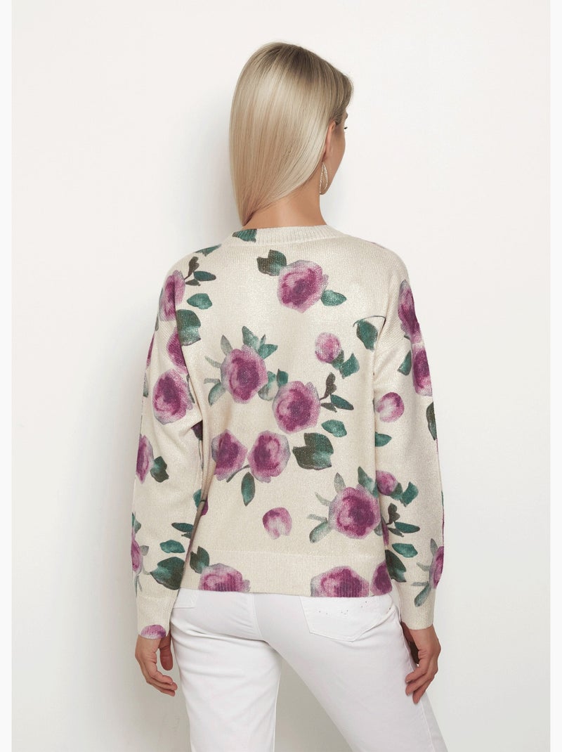 Pull maille métallisée, motif fleuri - afibel Ecru - Kiabi