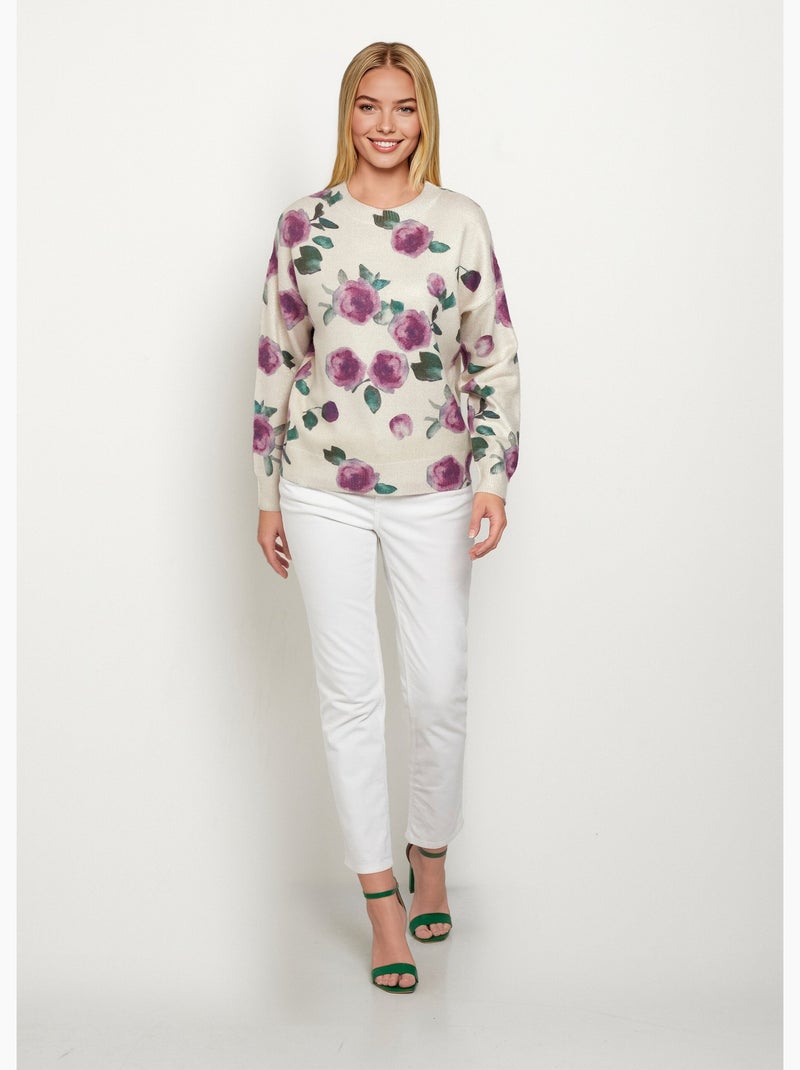Pull maille métallisée, motif fleuri - afibel Ecru - Kiabi