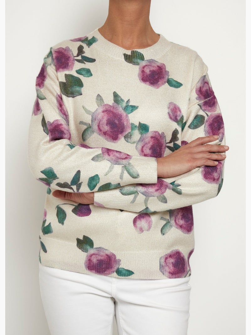Pull maille métallisée, motif fleuri - afibel Ecru - Kiabi