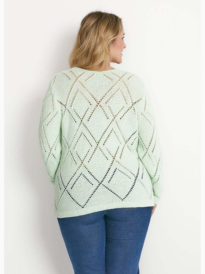 Pull maille moulinée ajourée - Afibel Vert - Kiabi