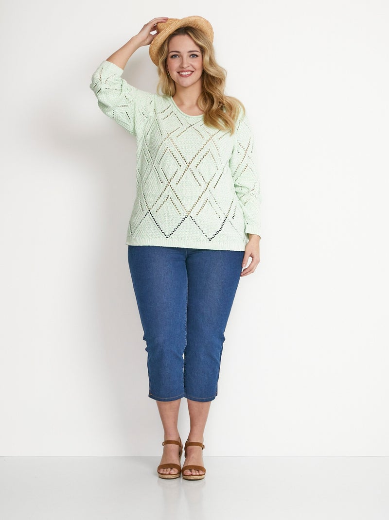 Pull maille moulinée ajourée - Afibel Vert - Kiabi