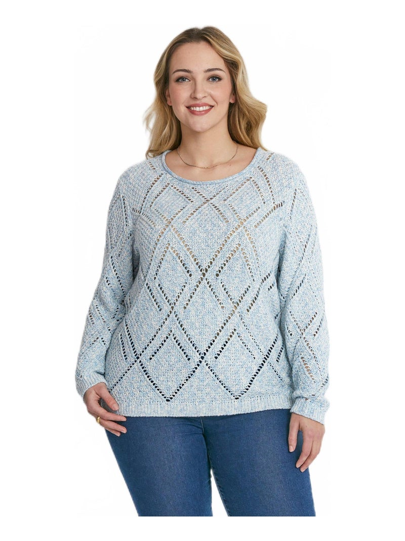 Pull maille moulinée ajourée Bleu - Kiabi