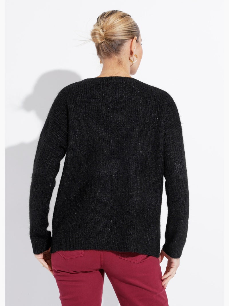 Pull maille mousseuse encolure bateau - afibel Noir - Kiabi