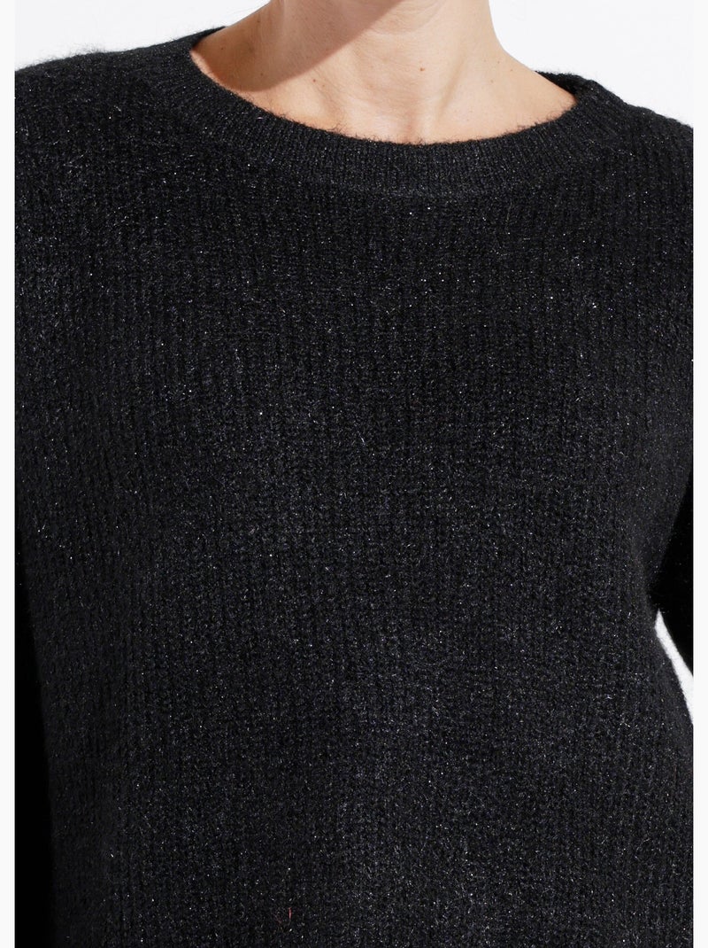 Pull maille mousseuse encolure bateau - afibel Noir - Kiabi