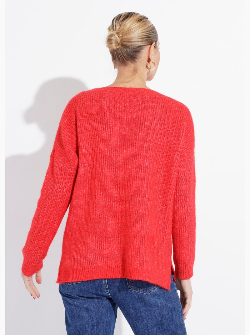 Pull maille mousseuse encolure bateau - afibel Rouge - Kiabi