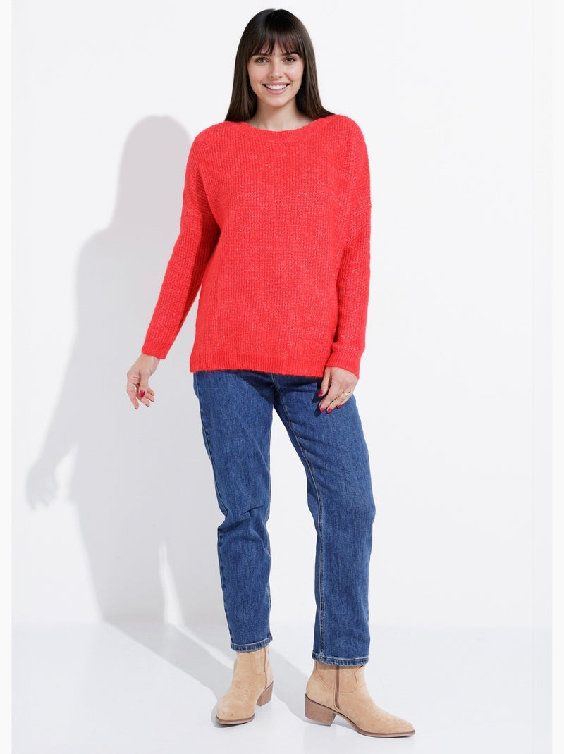 Pull maille mousseuse encolure bateau - afibel Rouge - Kiabi