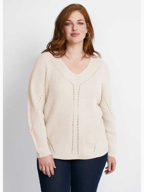 Pull maille perlée et ajourée col V - Afibel - Kiabi