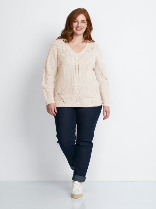 Pull maille perlée et ajourée col V - Afibel - Kiabi