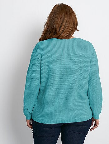 Pull maille perlée et ajourée col V