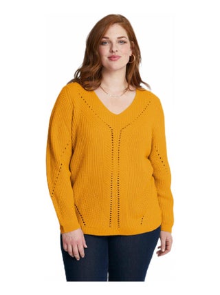 Pull maille perlée et ajourée col V