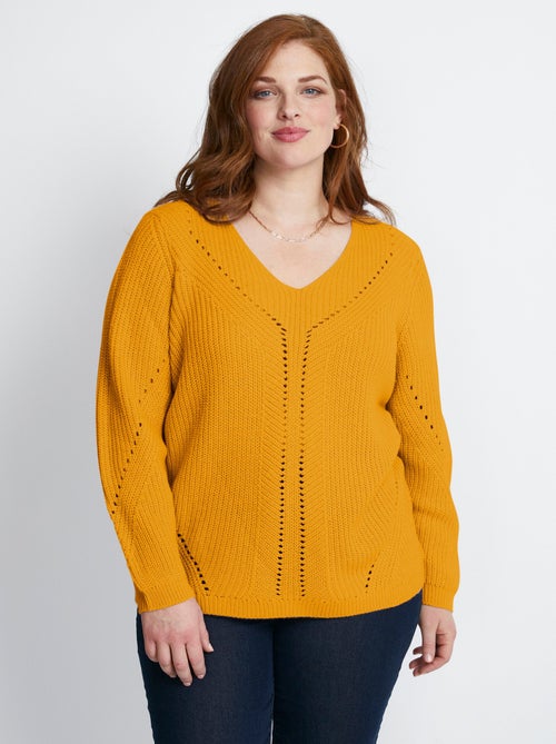 Pull maille perlée et ajourée col V - Kiabi