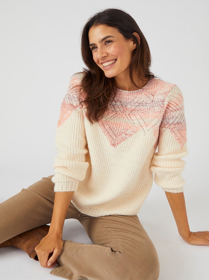 Pull maille perlée imprimé - Damart Marron foncé - Kiabi