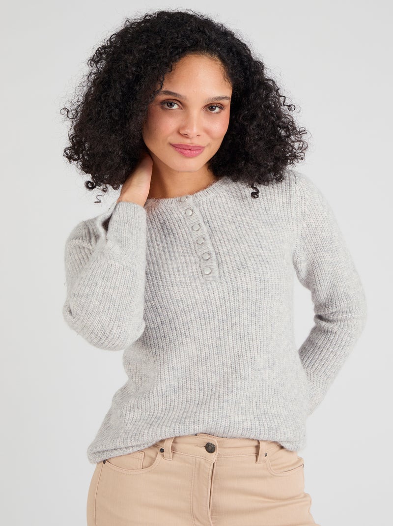 Pull maille perlée mélange alpaga - Damart Gris chiné - Kiabi
