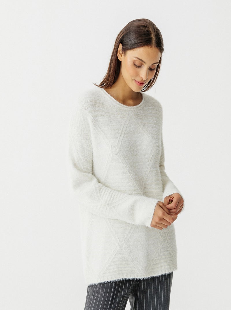 Pull maille poilue à fil brillant col rond - Damart Ecru - Kiabi