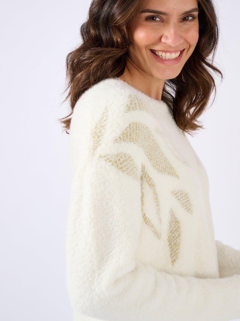 Pull maille poilue à motif végétal brillant - Damart Blanc Ecru Blanc - Kiabi