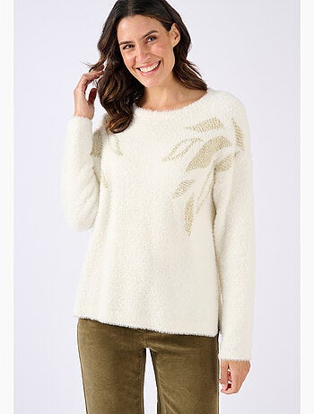 Pull maille poilue à motif végétal brillant - Damart