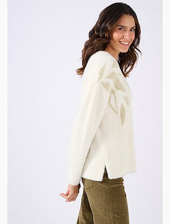 Pull maille poilue à motif végétal brillant - Damart