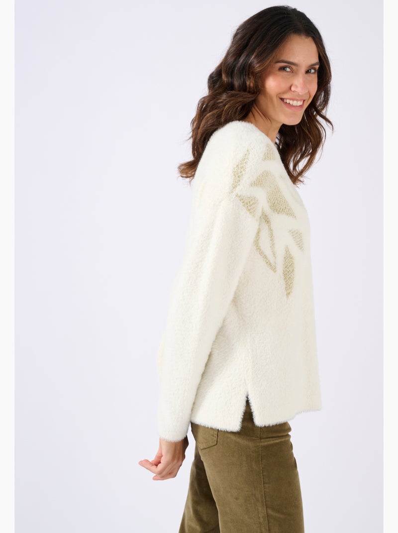 Pull maille poilue à motif végétal brillant - Damart Marron - Kiabi
