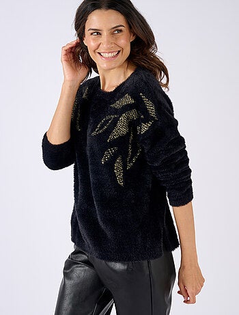Pull maille poilue à motif végétal brillant - Damart