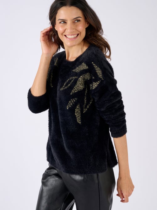 Pull maille poilue à motif végétal brillant - Damart - Kiabi