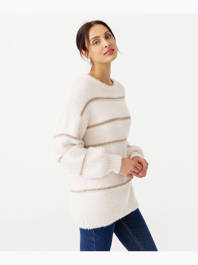 Pull maille poilue et fils brillants - Damart Blanc - Kiabi