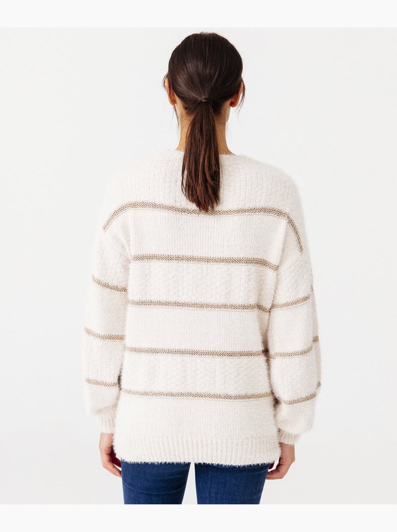 Pull maille poilue et fils brillants - Damart Blanc - Kiabi