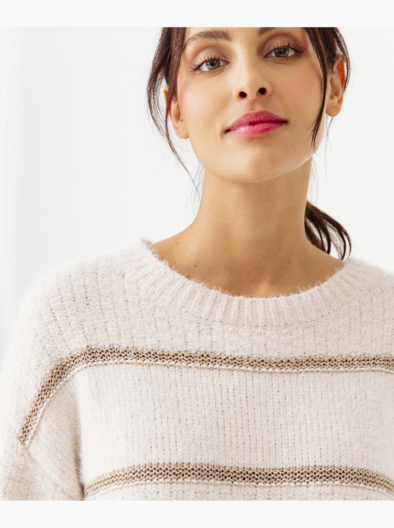 Pull maille poilue et fils brillants - Damart Blanc - Kiabi