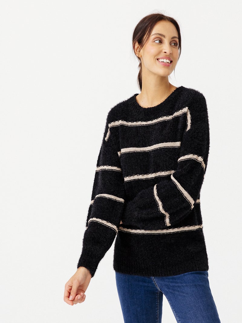 Pull maille poilue et fils brillants - Damart Noir - Kiabi