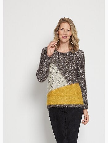 Pull maille poilue fantaisie mouchetée