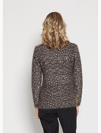 Pull maille poilue fantaisie mouchetée