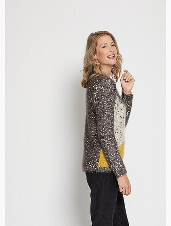 Pull maille poilue fantaisie mouchetée