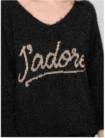 Pull maille poilue fil doré message koperdi