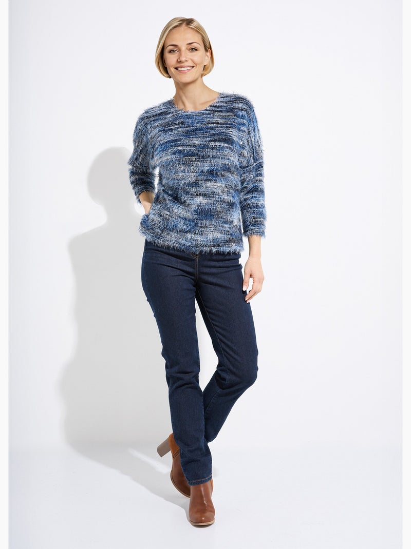 Pull maille poilue manches chauve-souris - Afibel Bleu - Kiabi