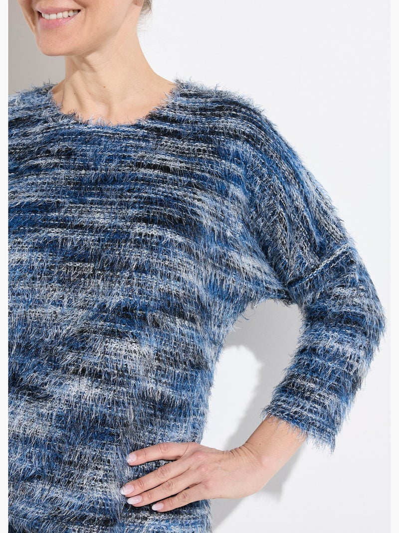 Pull maille poilue manches chauve-souris - Afibel Bleu - Kiabi