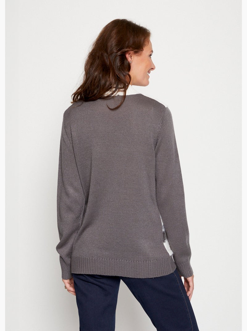 Pull maille poilue manches longues - Afibel Gris Ecru - Kiabi