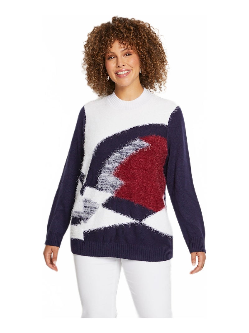 Pull maille poilue manches longues Bleu Rouge - Kiabi