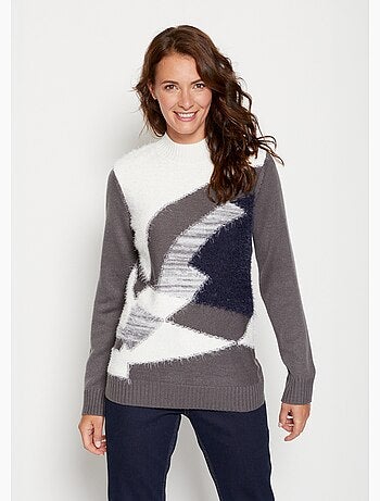 Pull maille poilue manches longues