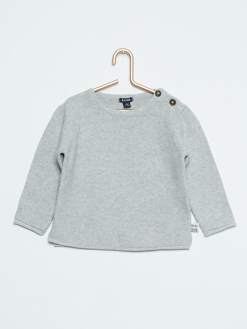 Pull maille point mousse gris - Kiabi