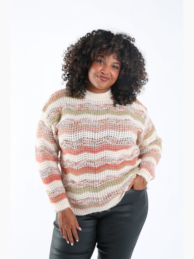 Pull maille pop-corn à rayures PAPRIKA Multicolore - Kiabi