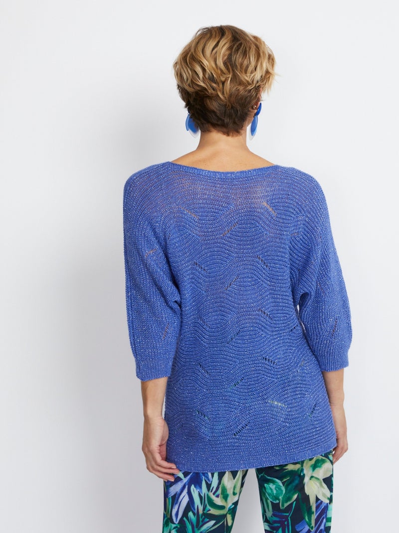 Pull maille reliefée ajourée volume boîte - Afibel Bleu - Kiabi