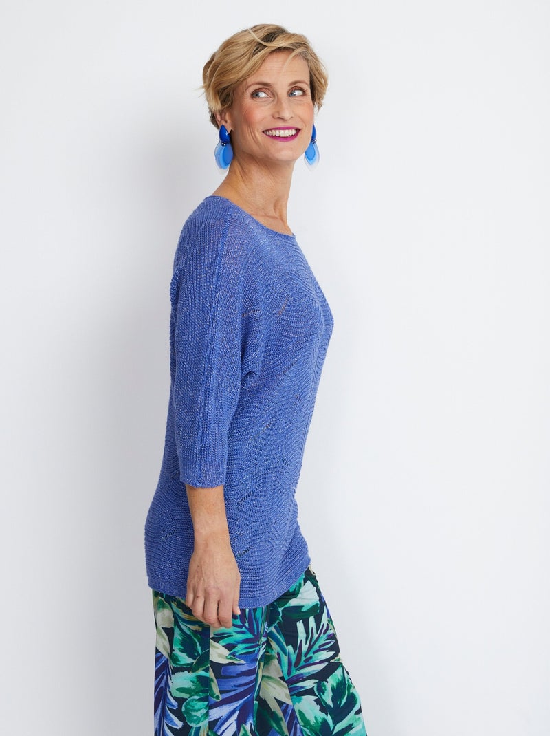 Pull maille reliefée ajourée volume boîte - Afibel Bleu - Kiabi