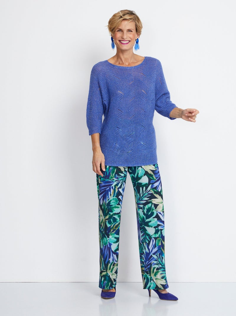 Pull maille reliefée ajourée volume boîte - Afibel Bleu - Kiabi