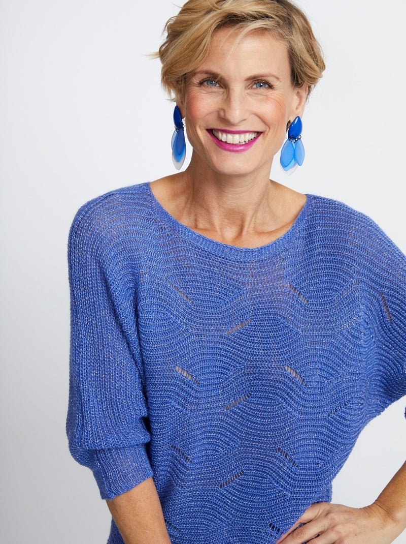 Pull maille reliefée ajourée volume boîte - Afibel Bleu - Kiabi