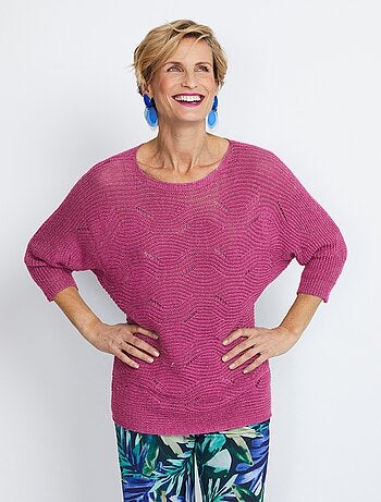 Pull maille reliefée ajourée volume boîte - Afibel