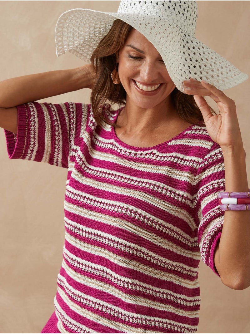 Pull maille ruban brillante - DAXON Rose/Multicolore - Kiabi