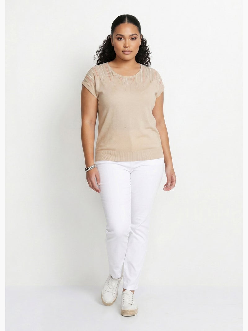 Pull maille scintillante manches kimono - Afibel Beige - Kiabi