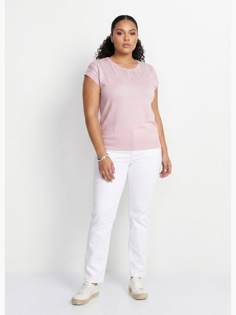Pull maille scintillante manches kimono - Afibel Rose - Kiabi