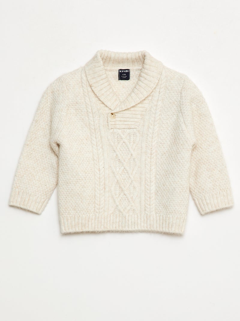 Pull maille torsadée avec col châle Beige - Kiabi